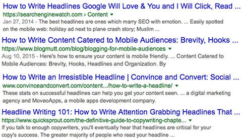 Search results with headlines cut-off