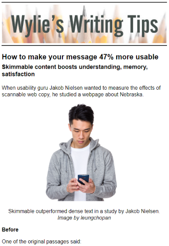 How to make your message 47% more usable: Skimmable content boosts understanding, memory, satisfaction