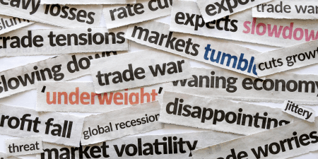 <strong>Warning label</strong> Label headlines communicate the topic — but nothing else — about the story. <a href="https://www.shutterstock.com/image-photo/newspaper-cutout-headlines-reporting-on-trade-1445832230" rel="noopener noreferrer" target="_blank"><em>Image by sweeann</em></a>